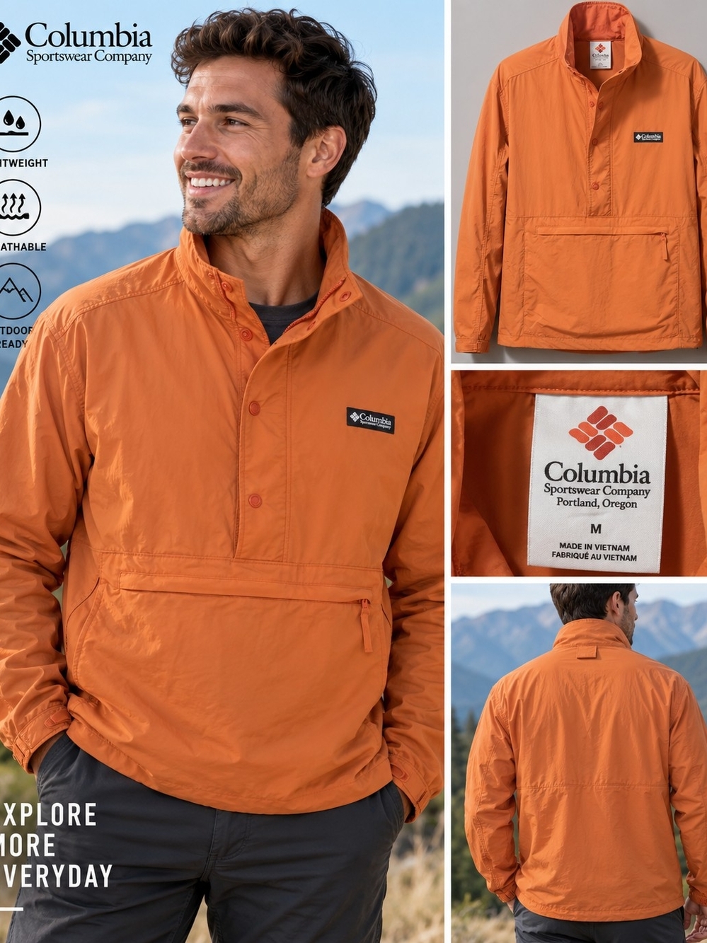 Columbia Men's Burnt Orange Windbreaker Pullover